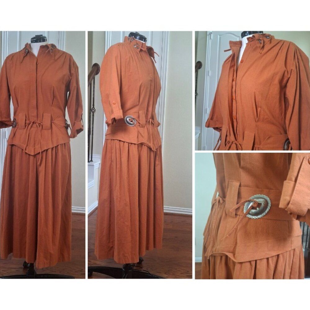 VTG Liz E. Parker Western Conchos Rodeo Maxi Dress 16 Texas Cowgirl Equestrian